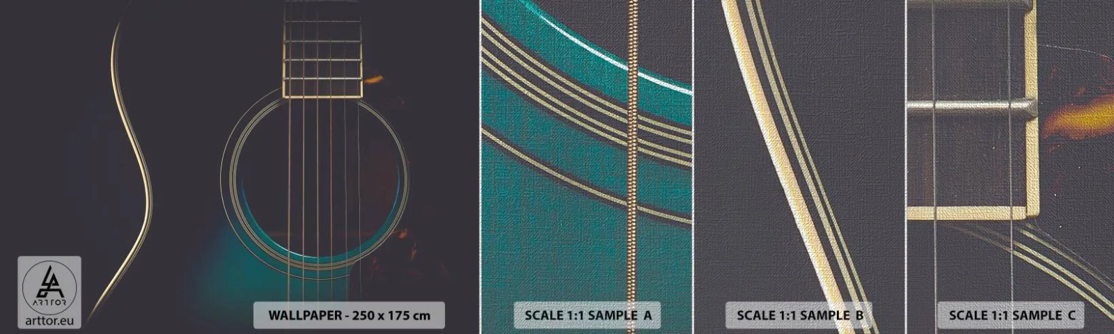 Échantillon de Papier Peint Premium Canvas - Le calme avant la tempête - Guitare, Musique, Cordes - 100x30 cm