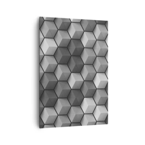 Impression sur toile - Image sur toile - Composition géométrique de cubes dans les tons de gris et de noir - 70x100cm - Puzzle cubiste - Décoration murale moderne pour le salon et la chambre ARTTOR