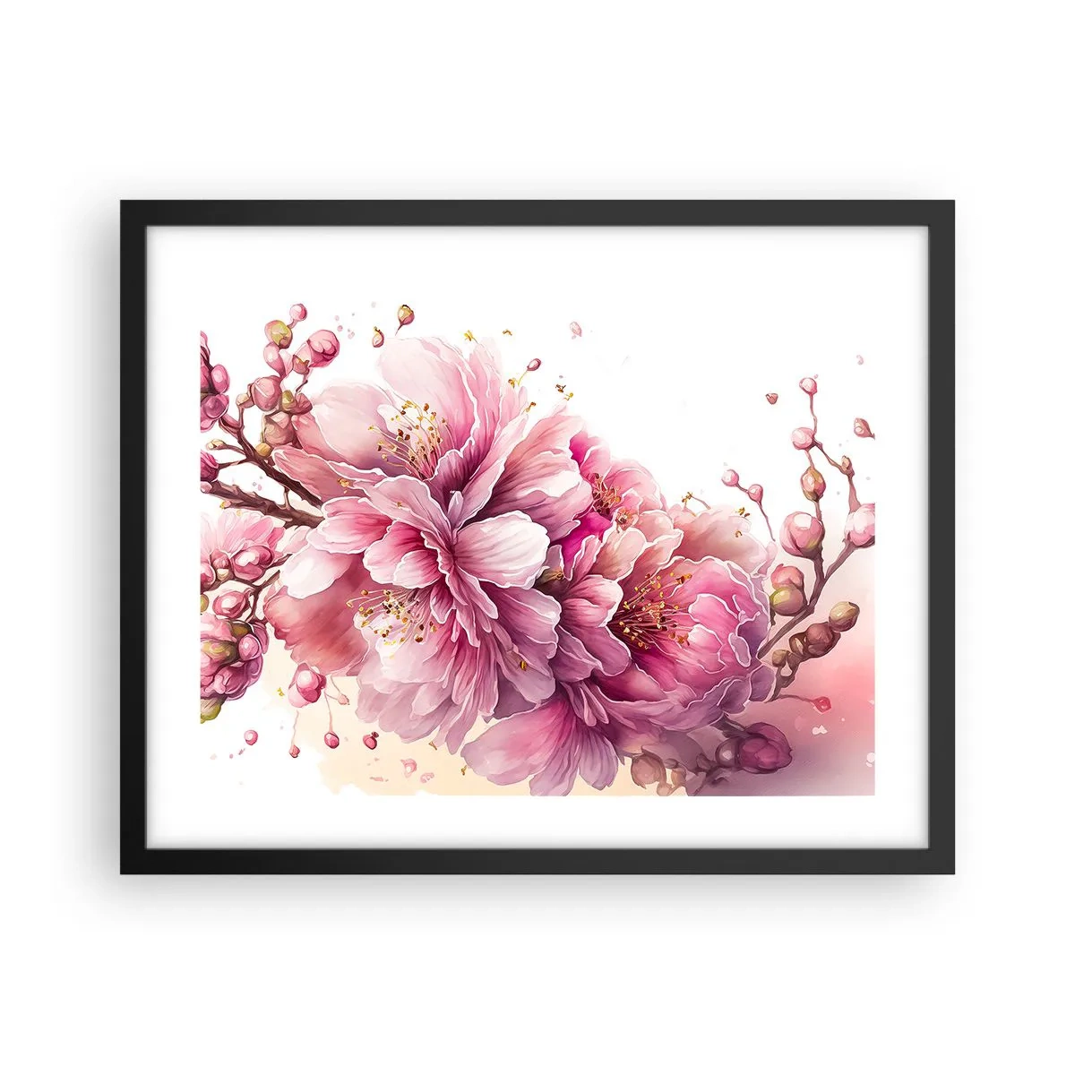 Affiche dans un cadre noir - Poster - Fleur florissante de cerisier - 50x40 cm
