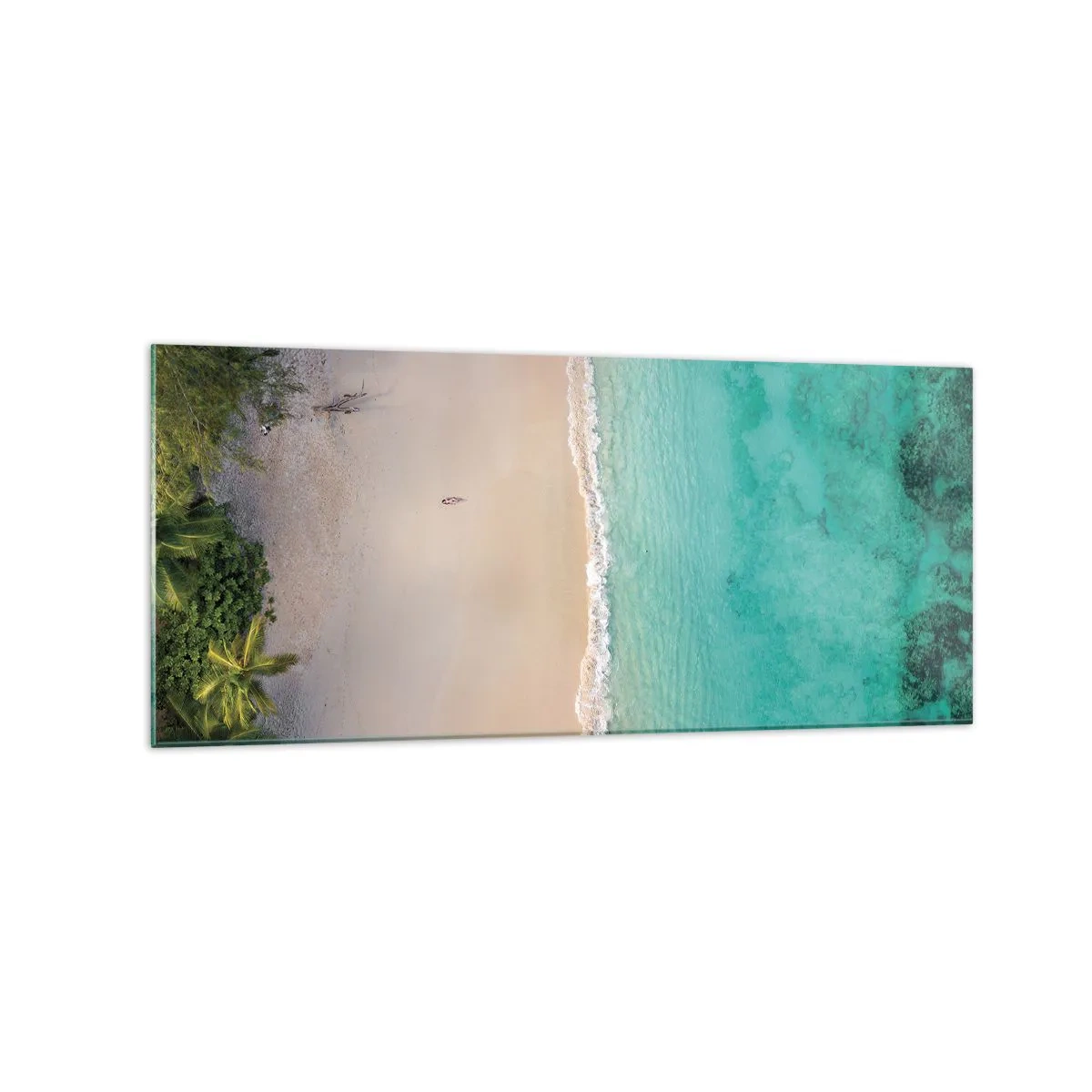 Impression sur verre - Image sur verre - Vue aérienne d'une plage tropicale aux eaux turquoises - 120x50cm - Plage paradisiaque - Décoration murale moderne pour le salon et la chambre ARTTOR