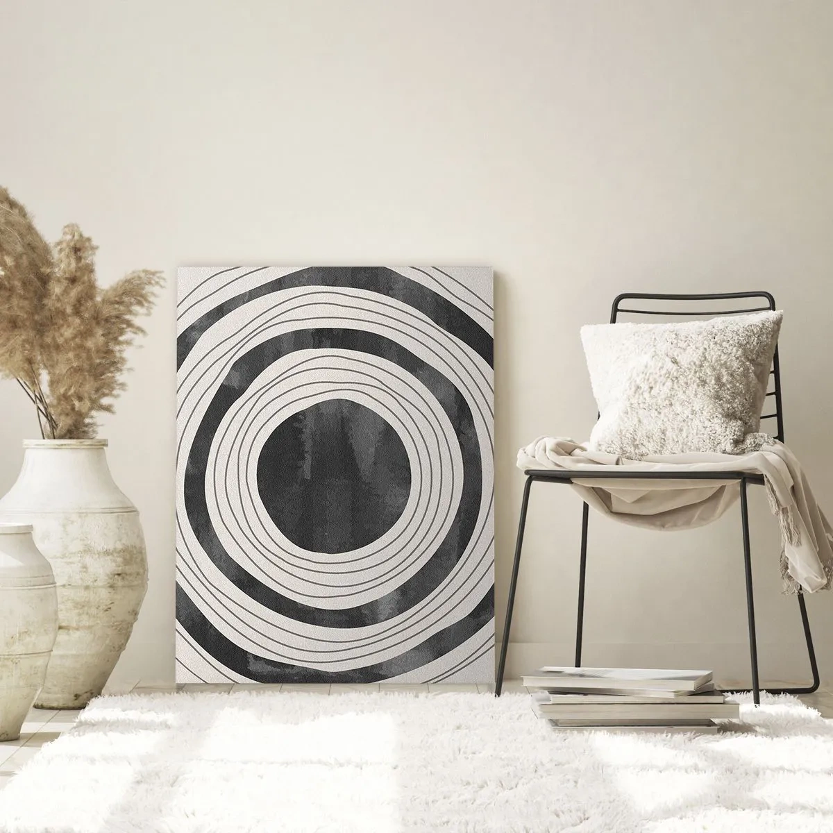 Impression sur verre - Image sur verre - Cercles concentriques noirs et blancs aux contours irréguliers - 50x70cm - Droit au but - Décoration murale moderne pour le salon et la chambre ARTTOR