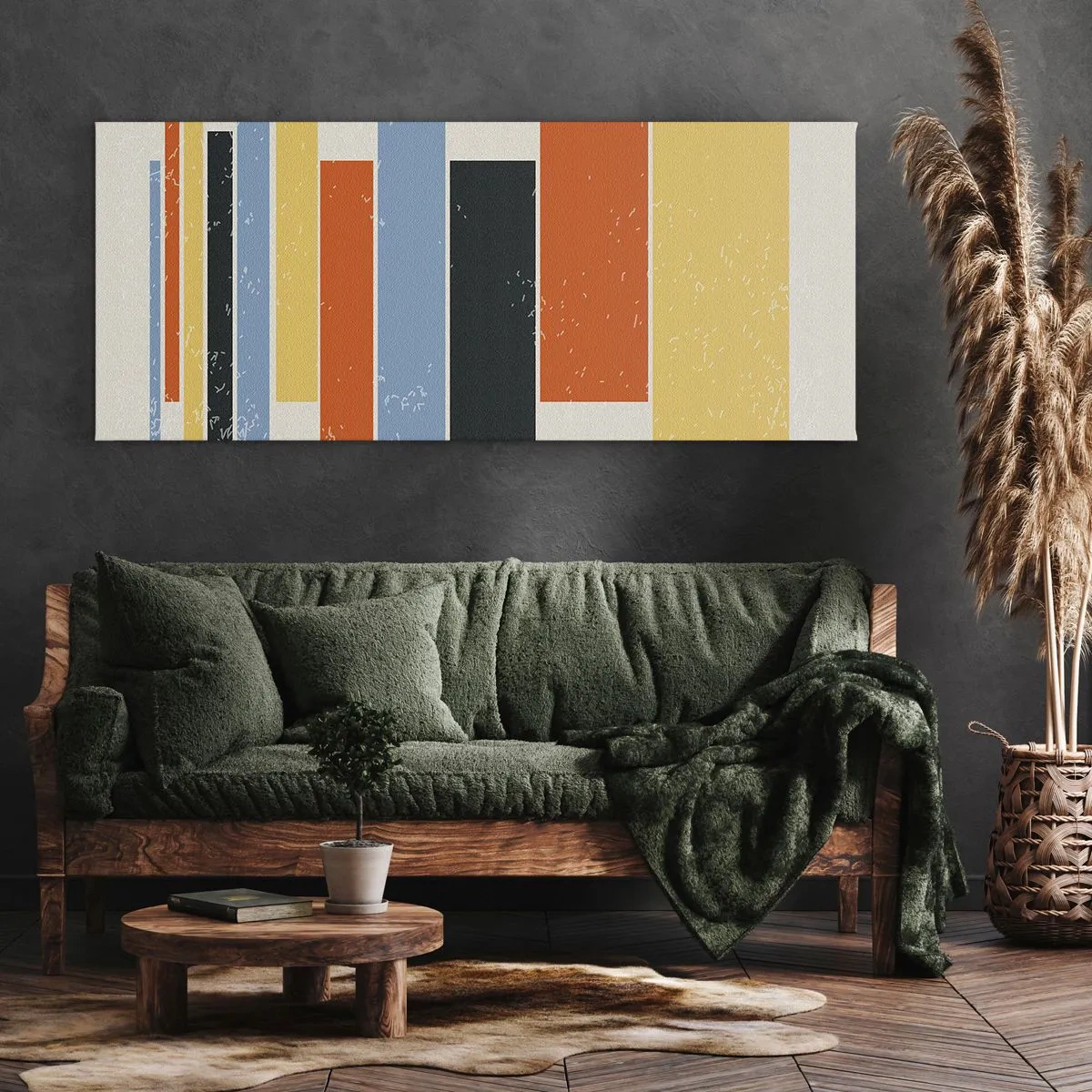 Impression sur toile - Image sur toile - Des rectangles colorés dans un arrangement moderne - 120x50cm - Notation musicale - Décoration murale moderne pour le salon et la chambre ARTTOR