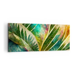 Impression sur toile - Image sur toile - Feuilles tropicales colorées sur fond clair - 120x50cm - Les couleurs des tropiques - Décoration murale moderne pour le salon et la chambre ARTTOR