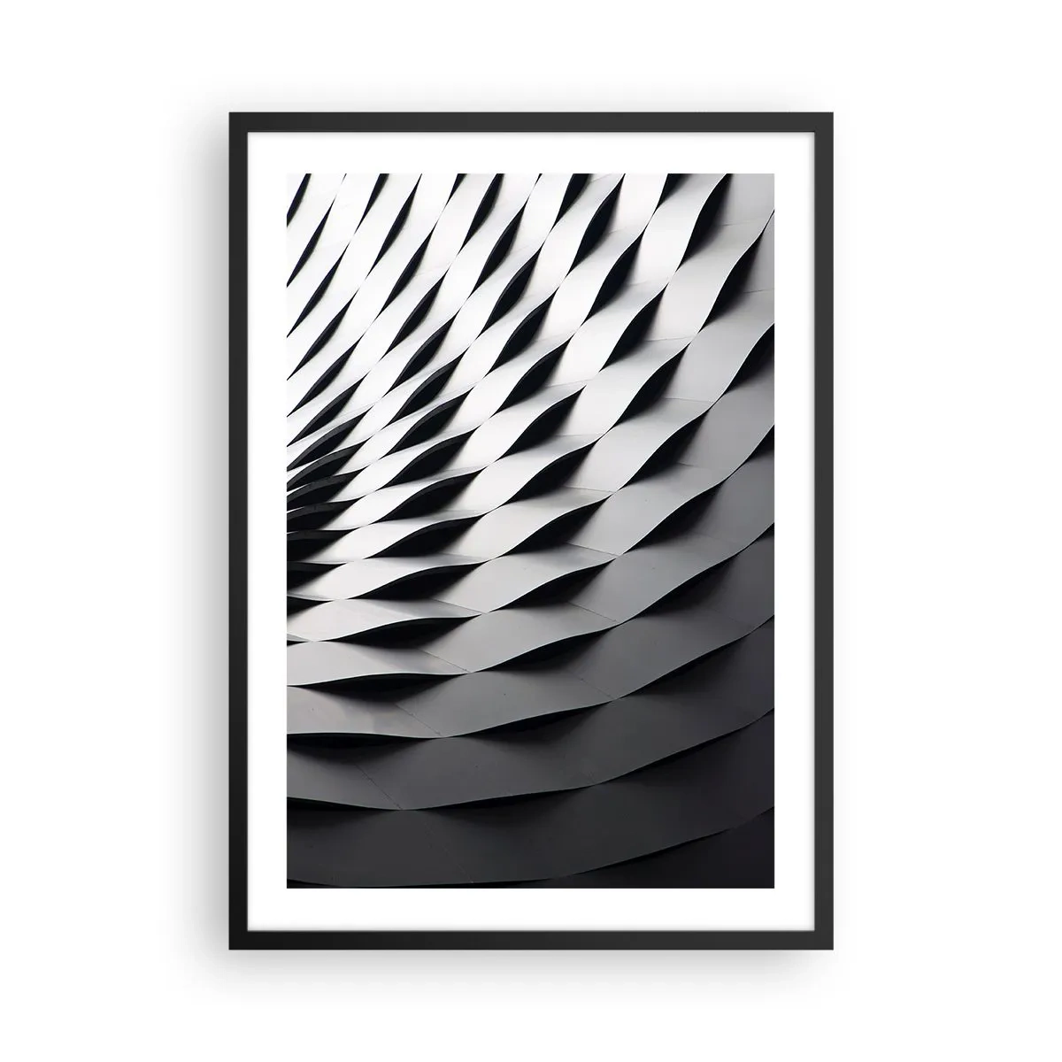 Affiche dans un cadre noir - Poster - Photographie abstraite d'une structure avec un motif noir et blanc - 50x70cm - A la surface des vagues - Décoration murale moderne pour le salon et la chambre ARTTOR