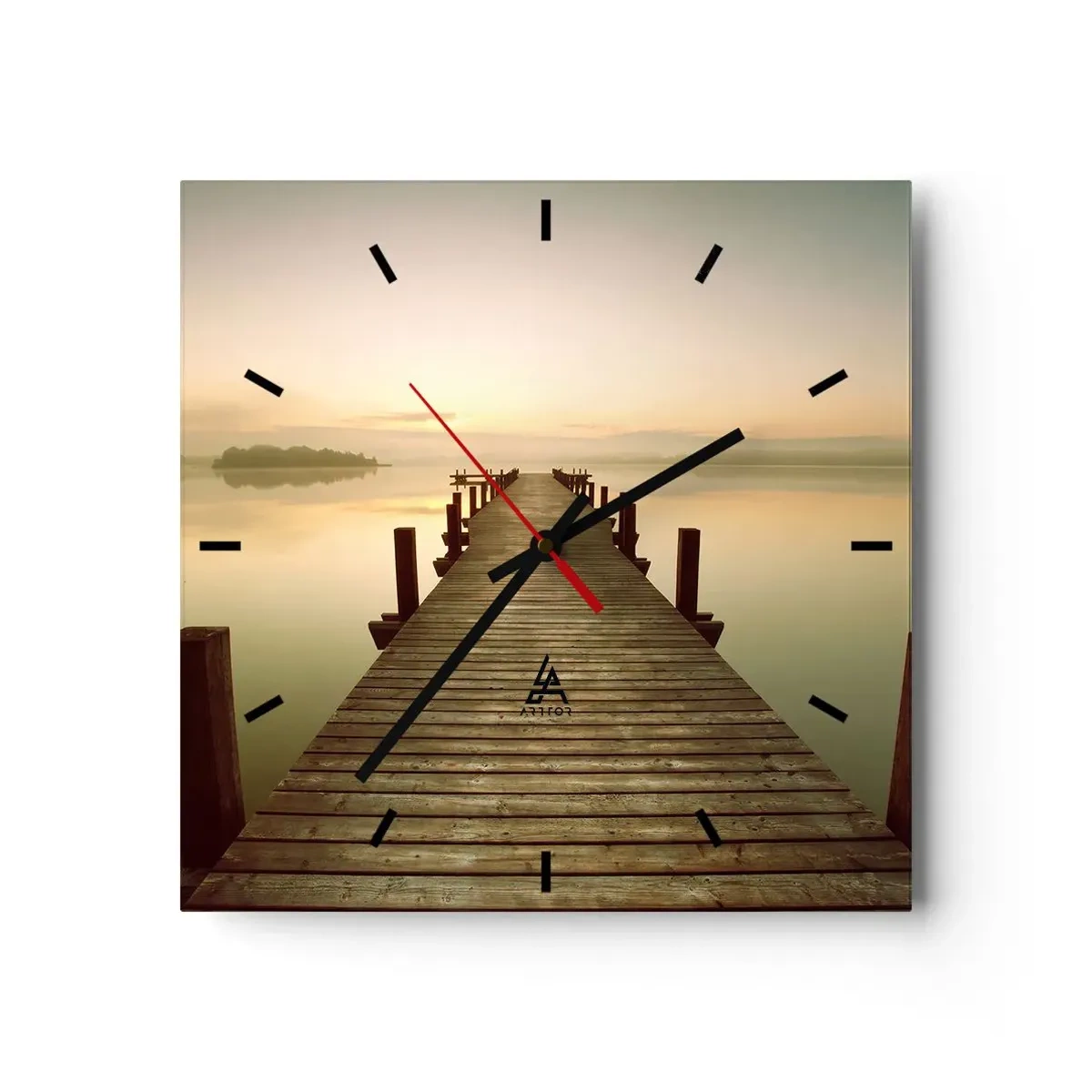 Horloge murale - Pendule murale - Une jetée en bois sur un lac calme le matin - 30x30cm - L'aube, les premières lueurs, le jour  - Décoration murale moderne pour le salon et la chambre ARTTOR