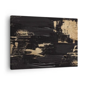Impression sur toile - Image sur toile - Composition abstraite dans les tons de noir et d'or - 70x50cm - Empreinte du toucher - Décoration murale moderne pour le salon et la chambre ARTTOR