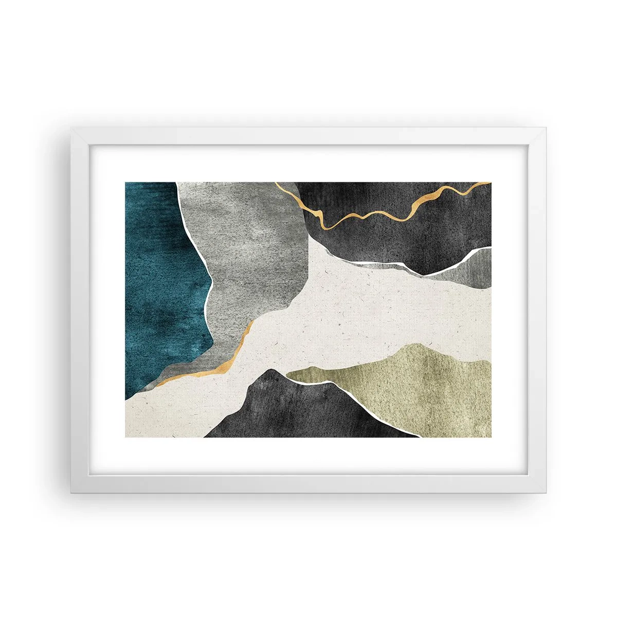 Affiche dans un cadre blanc - Poster - Composition mosaïque avec un fil d'or - 40x30 cm