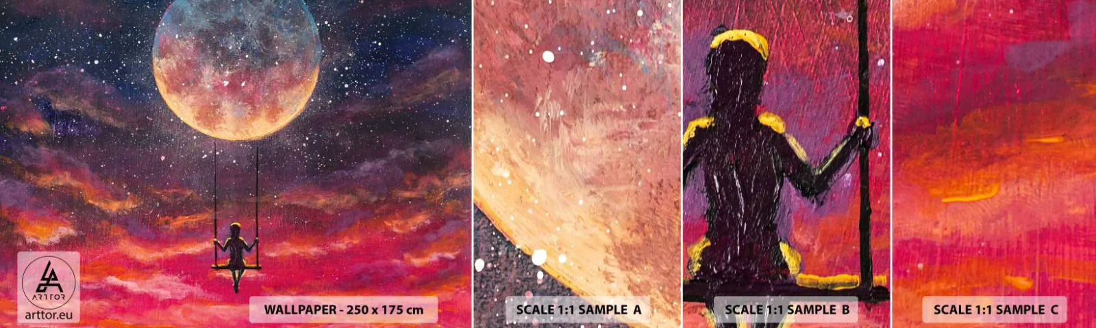 Échantillon de Papier Peint Autocollant Deluxe Sticker - Se balancer dans les nuages - Abstraction, Fantaisie, Lune - 100x30 cm