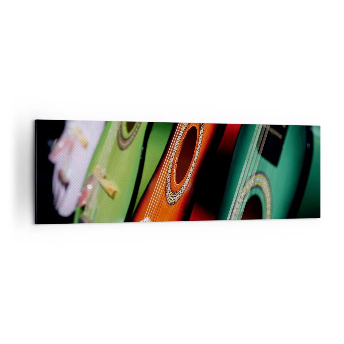 Impression sur toile - Image sur toile - Guitares colorées de différentes nuances disposées en rangée - 160x50cm - La guitare a plusieurs couleurs - Décoration murale moderne pour le salon et la chambre ARTTOR