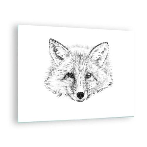 Impression sur verre - Image sur verre - Dessin d'une tête de renard sur fond blanc - 70x50cm - Ces yeux peuvent-ils mentir ? - Décoration murale moderne pour le salon et la chambre ARTTOR
