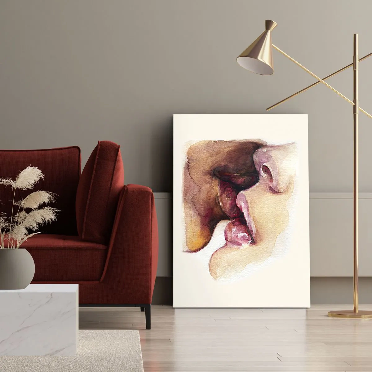 Impression sur toile - Image sur toile - Une aquarelle représentant un gros plan d'un visage - 50x70cm - Comme le jour et la nuit, la terre et le ciel - Décoration murale moderne pour le salon et la chambre ARTTOR
