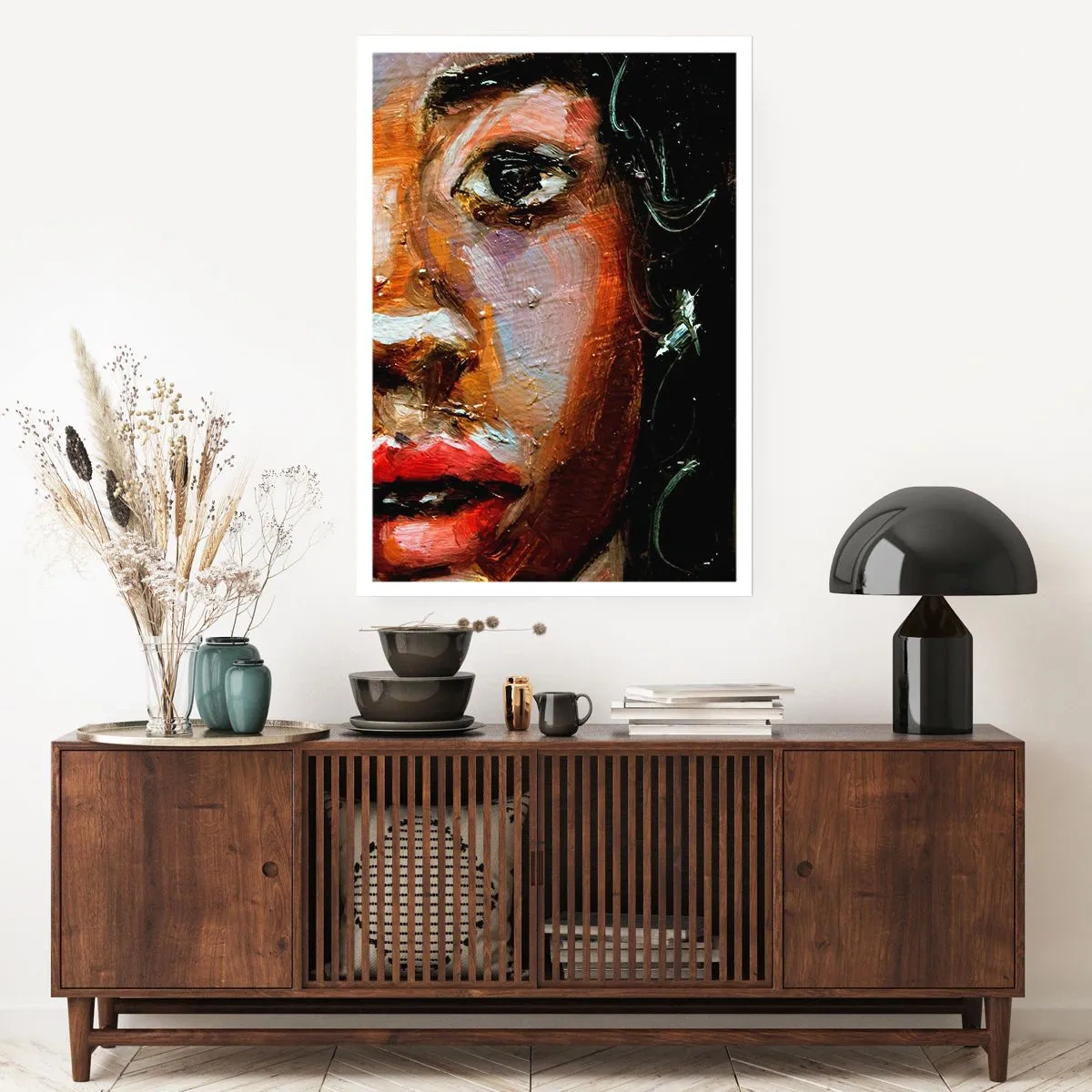 Affiche - Poster - Un portrait abstrait d'une femme aux couleurs intenses avec un œil expressif. - 50x70cm - Noir et brillant - Décoration murale moderne pour le salon et la chambre ARTTOR