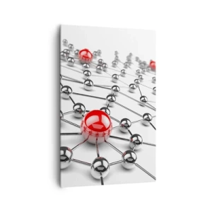 Impression sur toile - Image sur toile - Un réseau de boules métalliques aux accents rouges - 80x120cm - Toile argentée - Décoration murale moderne pour le salon et la chambre ARTTOR