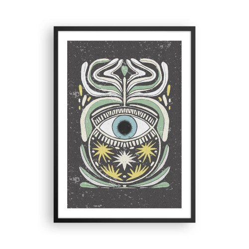 Affiche dans un cadre noir - Poster - Un œil symbolique entouré de motifs végétaux sur fond sombre. - 50x70cm - Rituels tribaux - Décoration murale moderne pour le salon et la chambre ARTTOR