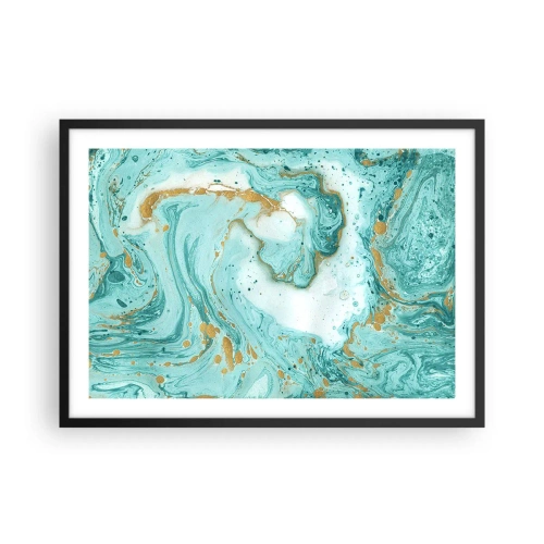 Affiche dans un cadre noir - Poster - Marbre turquoise avec des accents dorés dans une composition abstraite - 70x50cm - Sous la grande vague de l'ère Edo - Décoration murale moderne pour le salon et la chambre ARTTOR