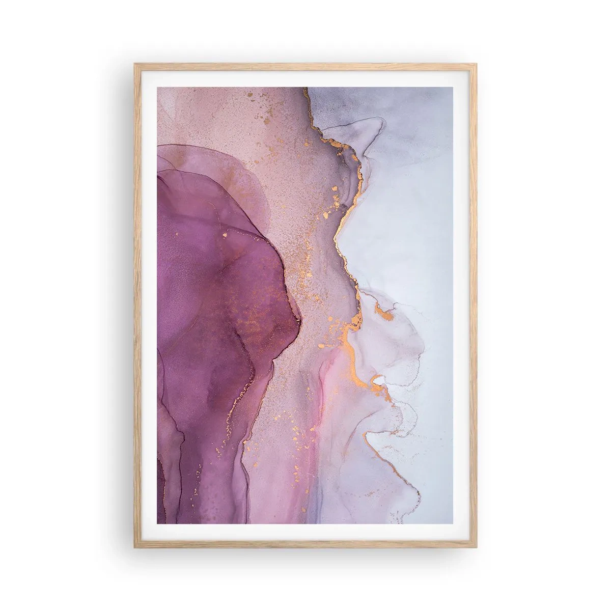 Affiche dans un chêne clair - Poster - Vagues lilas et violettes - 70x100 cm