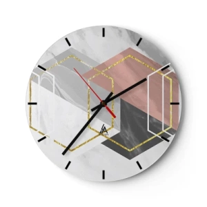 Horloge murale - Pendule murale - Formes géométriques avec des blocs de couleur et des lignes dorées - 30x30cm - Composition en chaîne - Décoration murale moderne pour le salon, la cuisine et la chambre ARTTOR