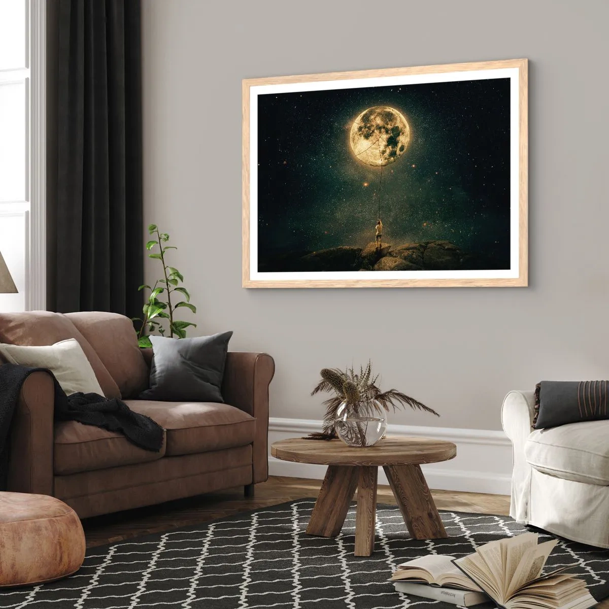 Affiche dans un chêne clair - Poster - Celui qui a volé la lune - 100x70 cm