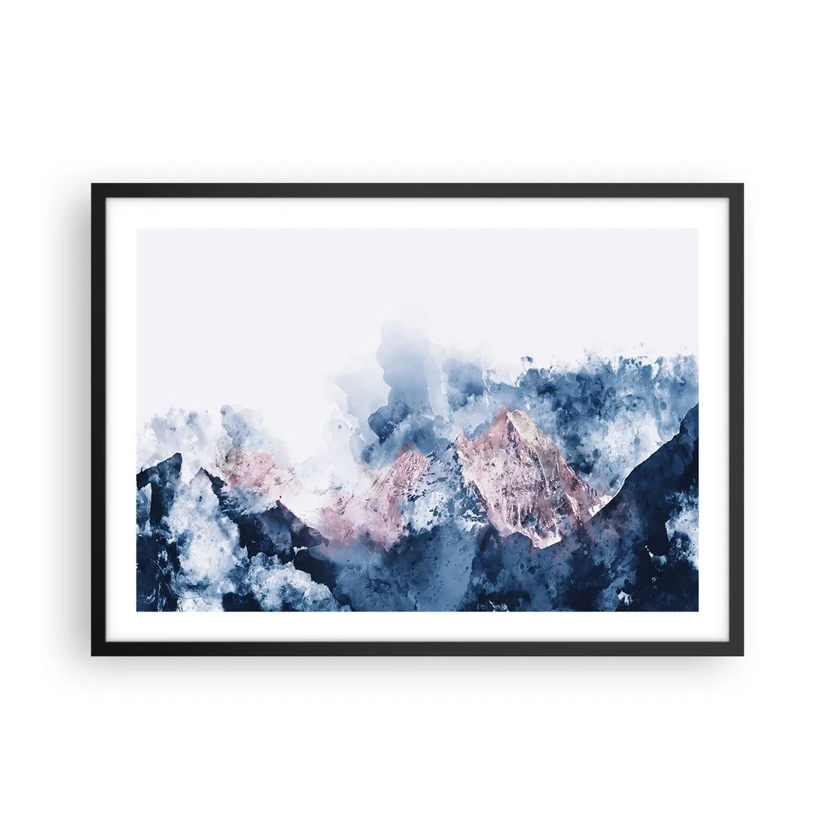 Affiche dans un cadre noir - Poster - Montagnes à l'aquarelle dans des tons pastel sur fond blanc - 70x50cm - Ce sont des sommets ! - Décoration murale moderne pour le salon et la chambre ARTTOR