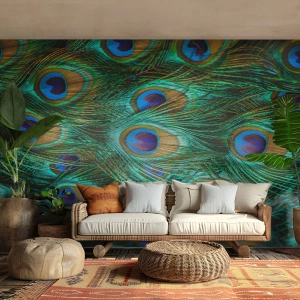 Papier Peint Photo Premium Canvas - Un regard de paon - Abstraction, Plumes de paon, Plume oiseau - 400x280 cm