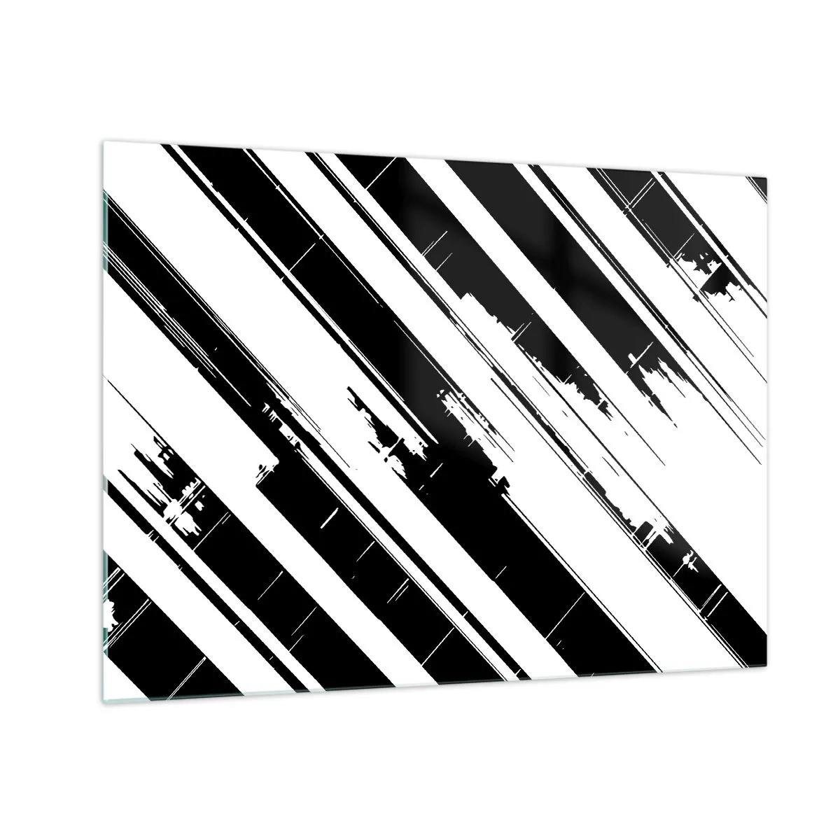Impression sur verre - Image sur verre - Rayures dynamiques noires et blanches avec un effet vieilli - 70x50cm - Une composition intense et dynamique - Décoration murale moderne pour le salon et la chambre ARTTOR