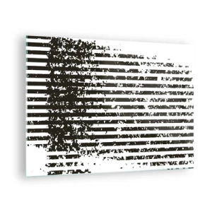 Impression sur verre - Image sur verre - Lignes horizontales noires et blanches avec effets de bruit et d'abrasion - 70x50cm - Rythme et bruissement - Décoration murale moderne pour le salon et la chambre ARTTOR