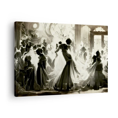 Impression sur toile - Image sur toile - Boule de style rétro en noir et blanc - 70x50cm - La grande mascarade - Décoration murale moderne pour le salon et la chambre ARTTOR