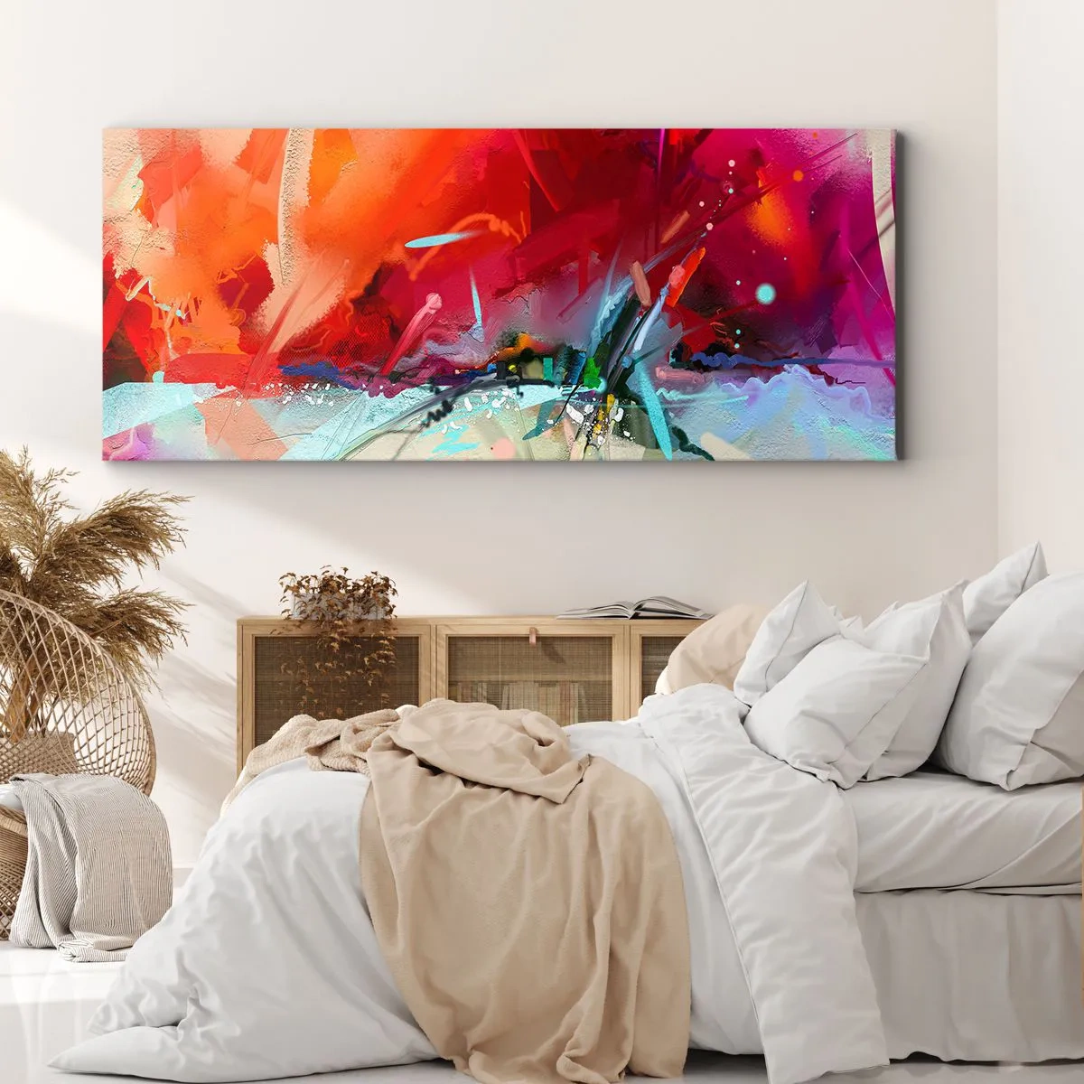 Impression sur toile - Image sur toile - Paysage abstrait aux couleurs intenses - 160x50cm - Une explosion de lumières et de couleurs - Décoration murale moderne pour le salon et la chambre ARTTOR
