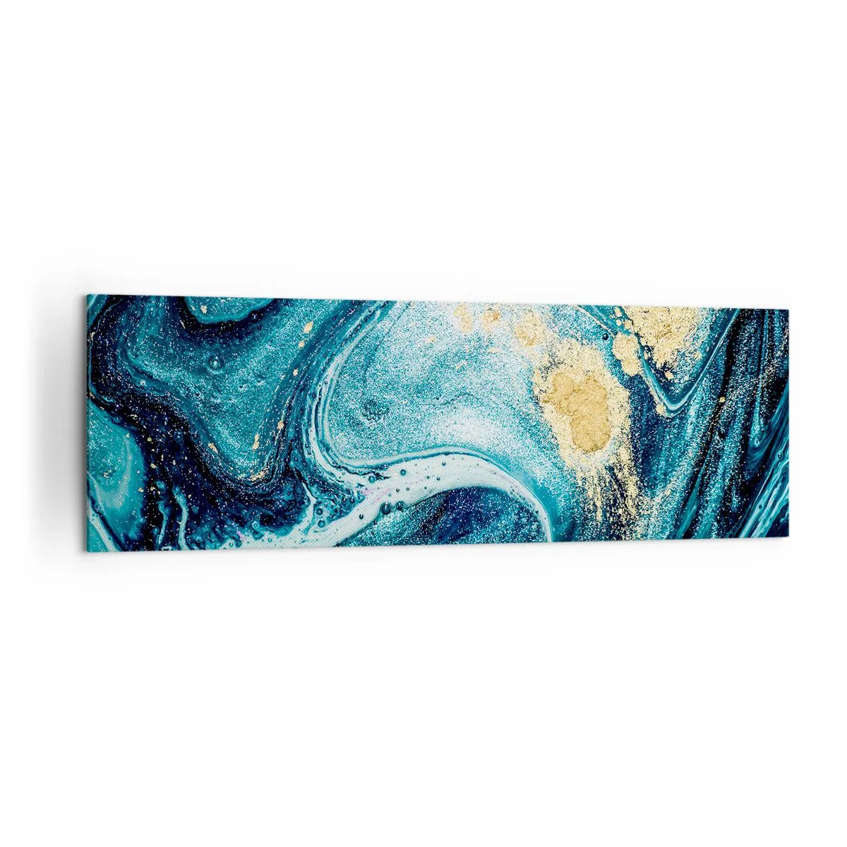 Impression sur toile - Image sur toile - Une composition abstraite de vagues et d'accents dorés - 160x50cm - Vortex bleu - Décoration murale moderne pour le salon et la chambre ARTTOR