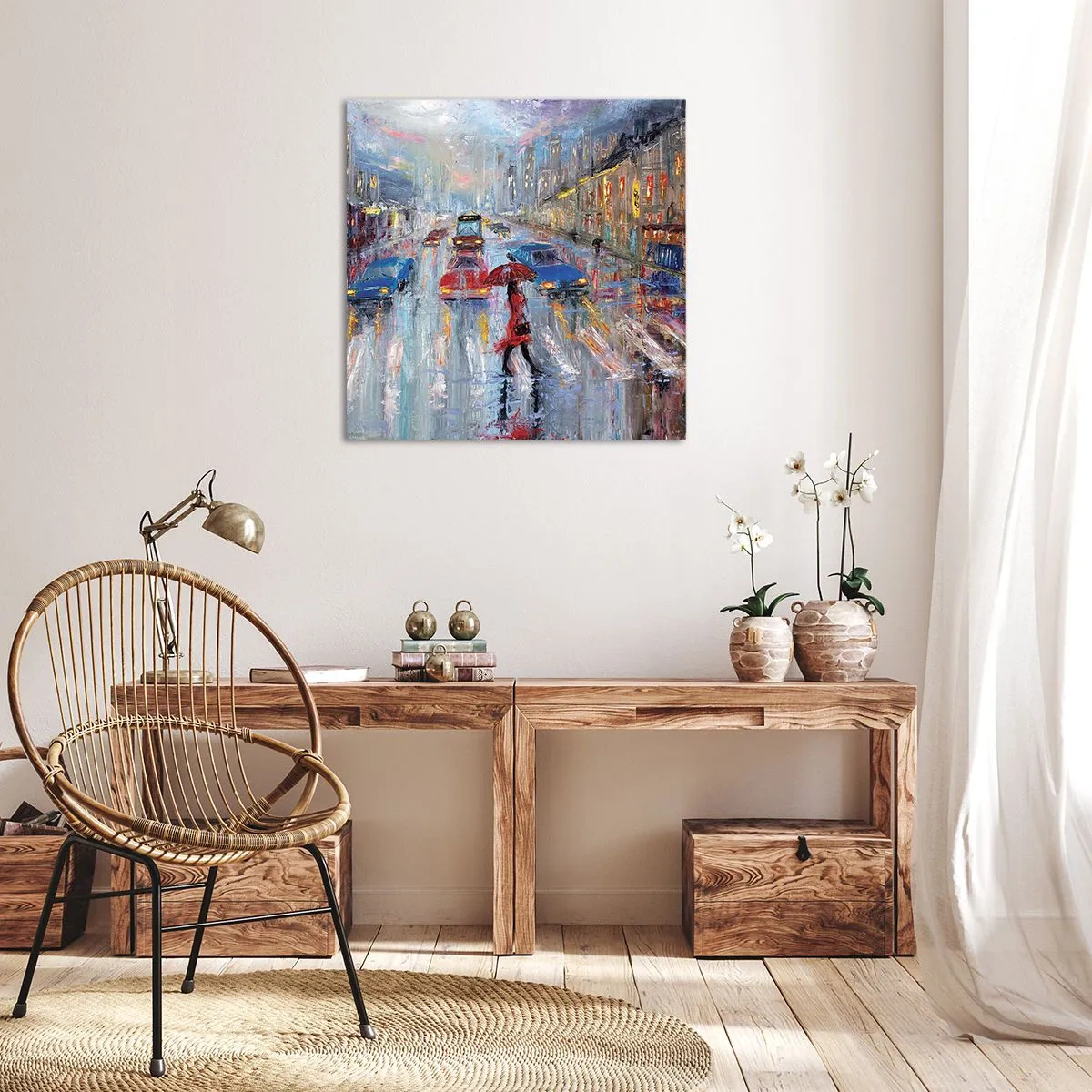 Impression sur toile - Image sur toile - Après-midi pluvieux en ville - 50x50 cm