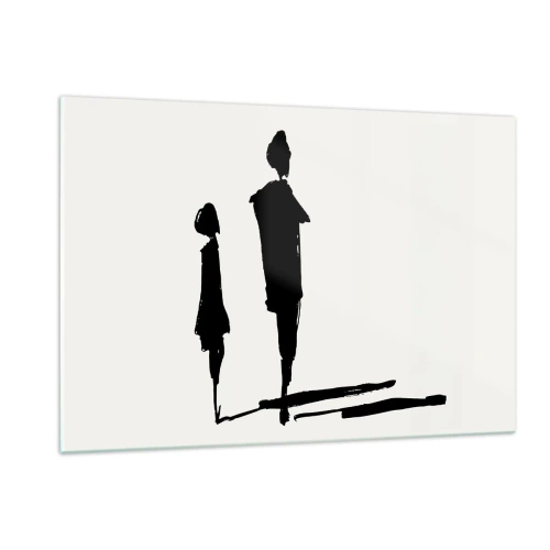 Impression sur verre - Image sur verre - Silhouettes noires de deux personnages avec des ombres sur un fond clair - 120x80cm - Êtes-vous sûr qu'ils sont ensemble ? - Décoration murale moderne pour le salon et la chambre ARTTOR
