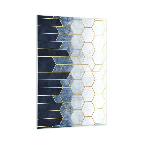 Impression sur verre - Image sur verre - Motif géométrique dans les tons or et bleu marine - 80x120cm - Composition en rythme syncopé - Décoration murale moderne pour le salon et la chambre ARTTOR