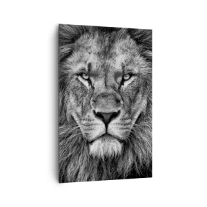 Impression sur toile - Image sur toile - Portrait d'un lion majestueux en noir et blanc - 80x120cm - En vêtement de sacre - Décoration murale moderne pour le salon et la chambre ARTTOR