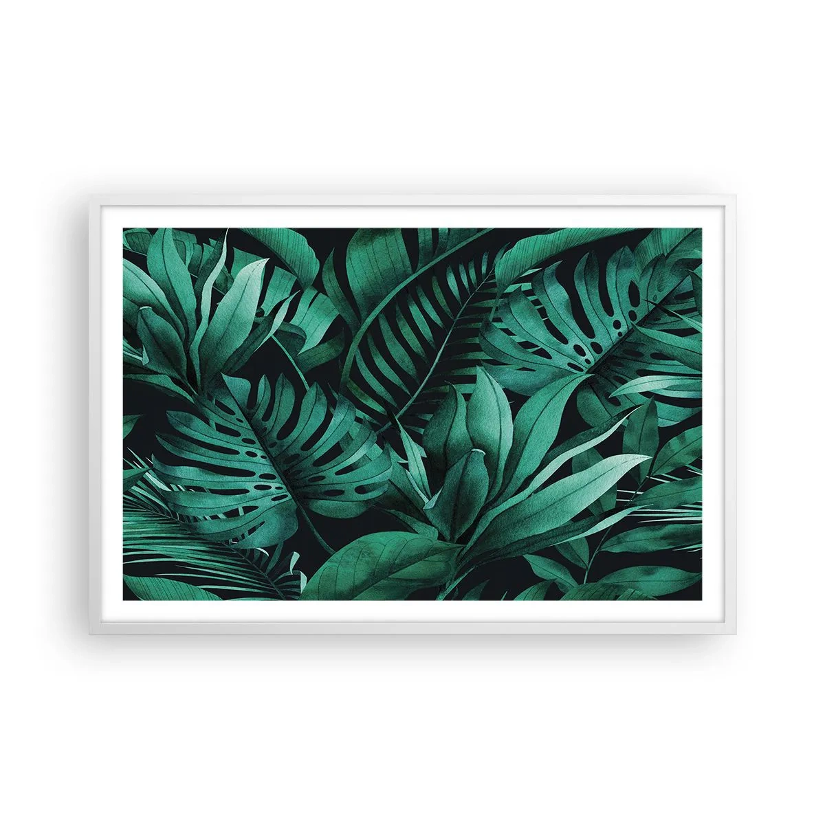 Affiche dans un cadre blanc - Poster - Profondeur du vert tropical - 91x61 cm