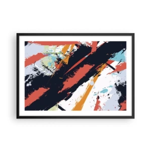 Affiche dans un cadre noir - Poster - Coups de pinceau abstraits aux couleurs vives - 70x50cm - Composition dynamique - Décoration murale moderne pour le salon et la chambre ARTTOR