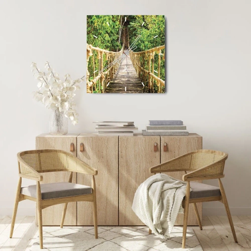 Horloge murale - Pendule murale - Un pont suspendu dans une forêt tropicale pleine de verdure - 30x30cm - Suspendu dans la nature - Décoration murale moderne pour le salon et la chambre ARTTOR