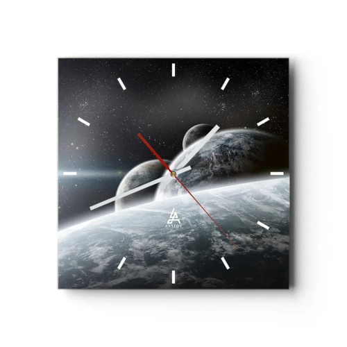 Horloge murale - Pendule murale - Planètes dans l'espace sur fond d'étoiles et de galaxies - 30x30cm - Musique cosmique des sphères - Décoration murale moderne pour le salon et la chambre ARTTOR
