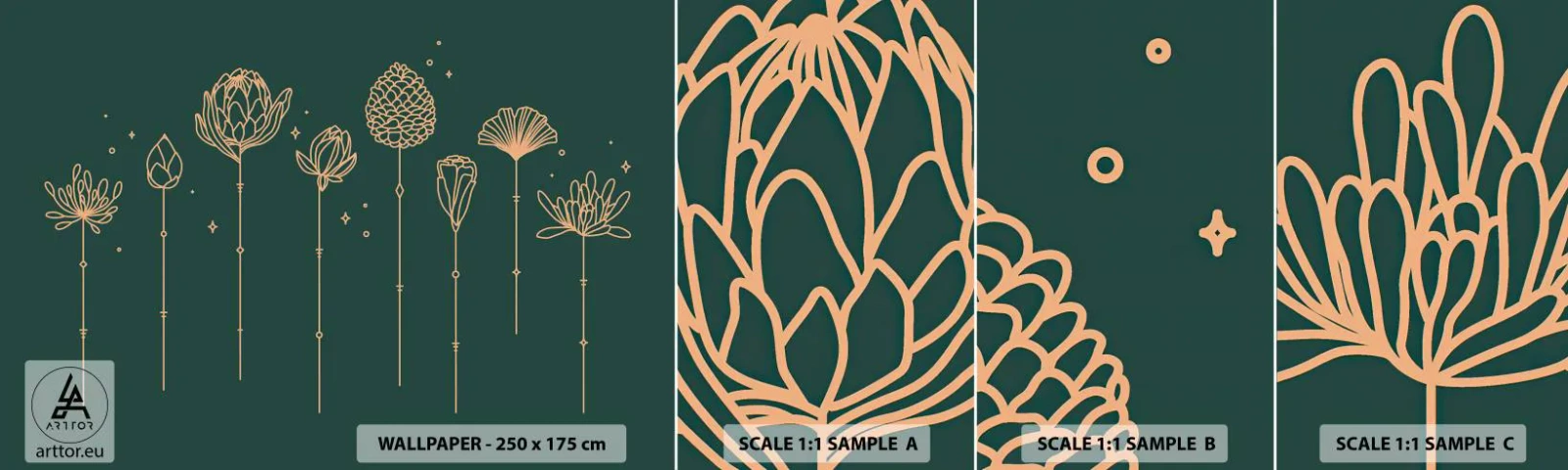 Échantillon de Papier Peint Autocollant Deluxe Sticker - La famille Plante - Fleurs, Art Déco, Minimaliste - 100x30 cm