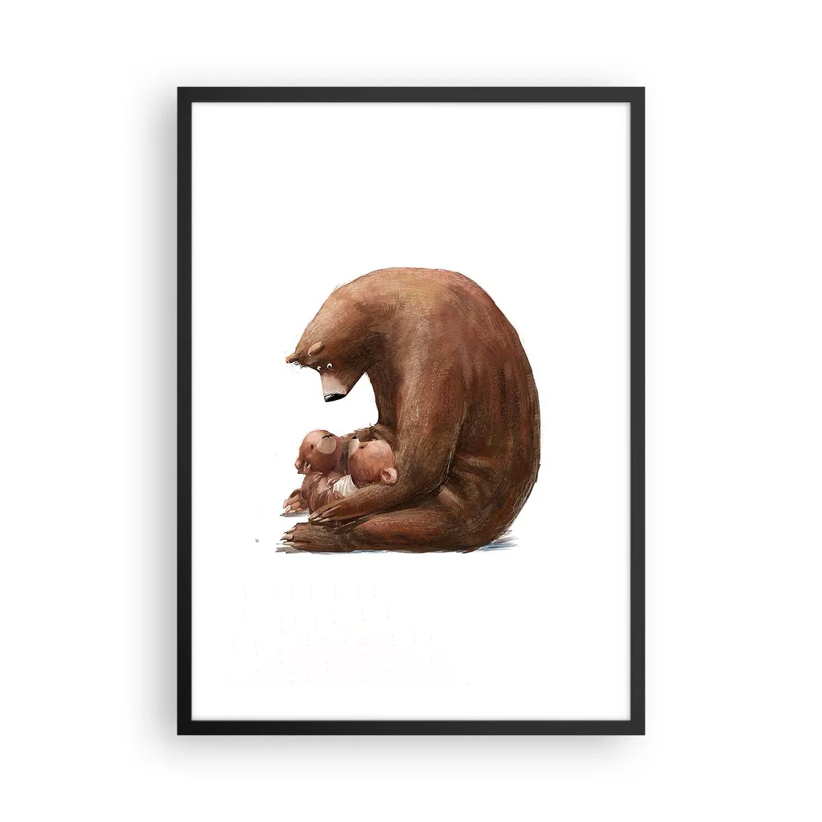 Affiche dans un cadre noir - Poster - Maman ourse serre dans ses bras deux petits oursons dans une étreinte sincère - 50x70cm - Faites de beaux rêves les enfants - Décoration murale moderne pour le salon et la chambre ARTTOR
