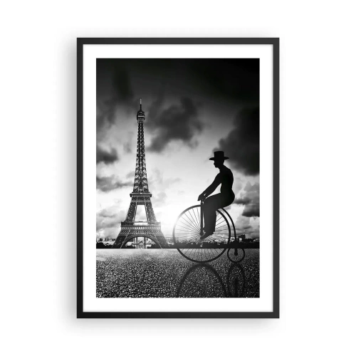 Affiche dans un cadre noir - Poster - Silhouette d'un cycliste sur fond de tour Eiffel - 50x70cm - Nostalgie de la Belle Epoque - Décoration murale moderne pour le salon et la chambre ARTTOR