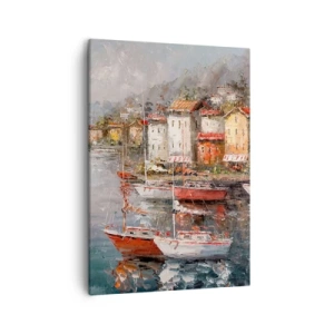 Impression sur toile - Image sur toile - Paysage de bord de mer avec des bateaux et des maisons colorées - 50x70cm - Havre romantique - Décoration murale moderne pour le salon et la chambre ARTTOR