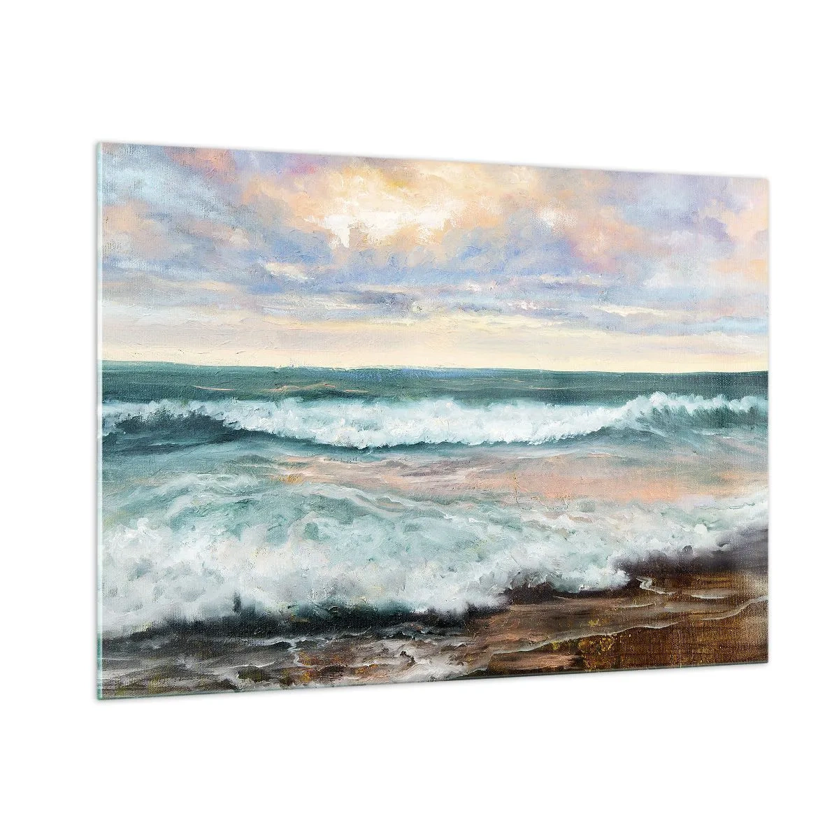 Impression sur verre - Image sur verre - Un tableau représentant des vagues s'écrasant sur le rivage - 100x70cm - Ici tu adouciras ton âme - Décoration murale moderne pour le salon et la chambre ARTTOR