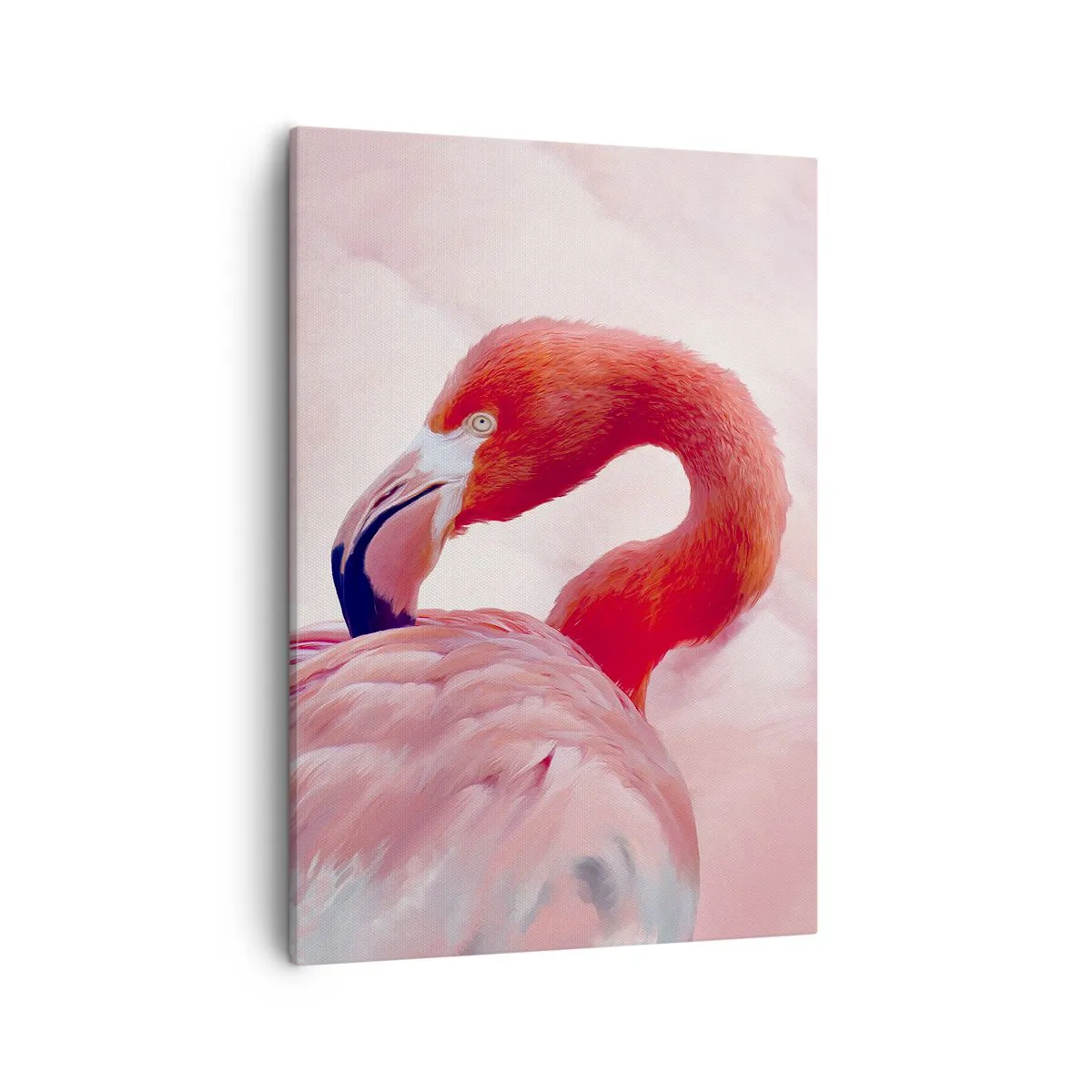 Impression sur toile - Image sur toile - Un flamant rose aux tons roses sur fond clair - 50x70cm - Beauté des oiseaux - Décoration murale moderne pour le salon et la chambre ARTTOR