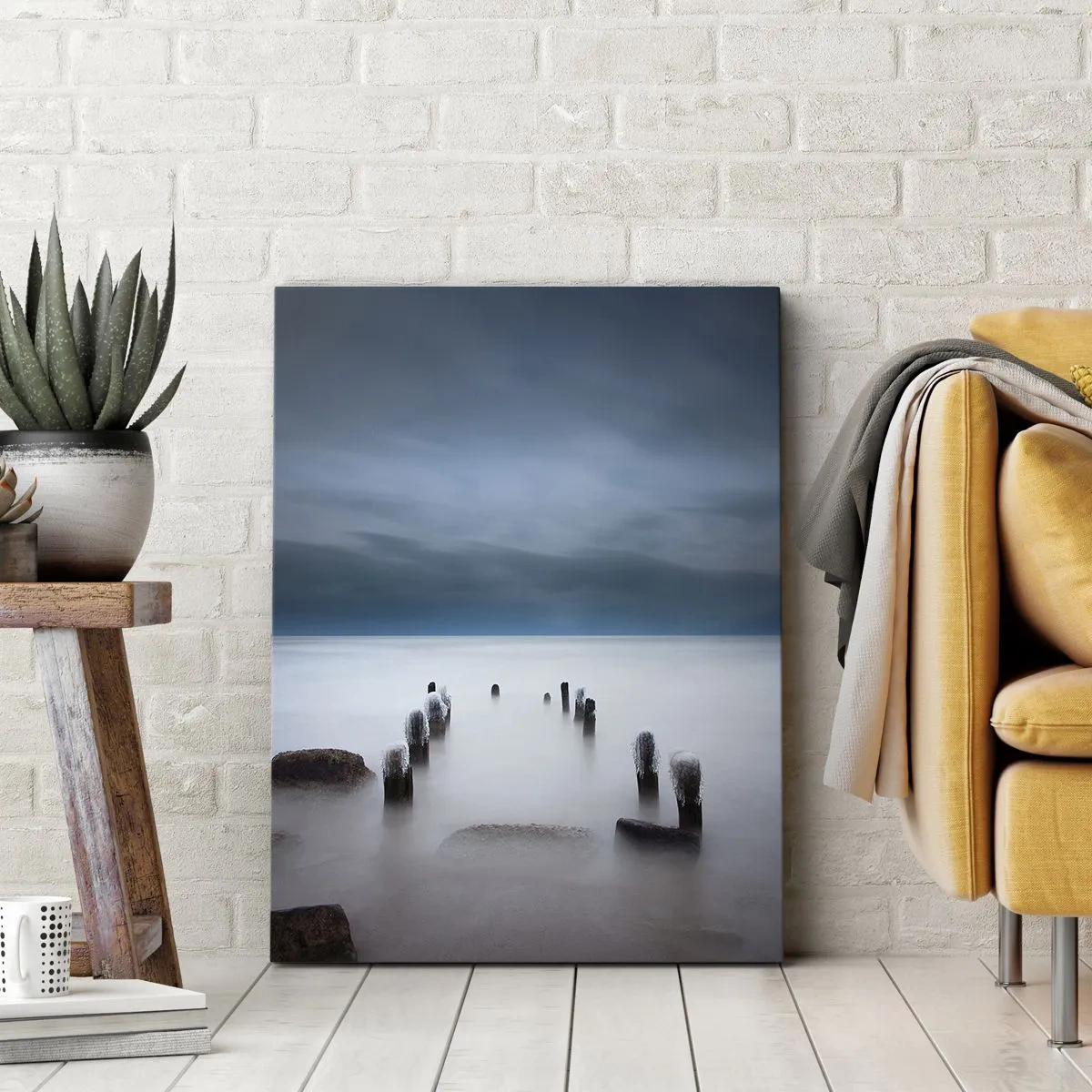 Impression sur toile - Image sur toile - La vieille jetée sur fond de mer calme - 50x70cm - Lac pensif - Décoration murale moderne pour le salon et la chambre ARTTOR