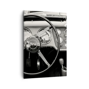 Impression sur toile - Image sur toile - Intérieur de voiture classique noir et blanc - 50x70cm - Rêve de collectionneur - Décoration murale moderne pour le salon et la chambre ARTTOR