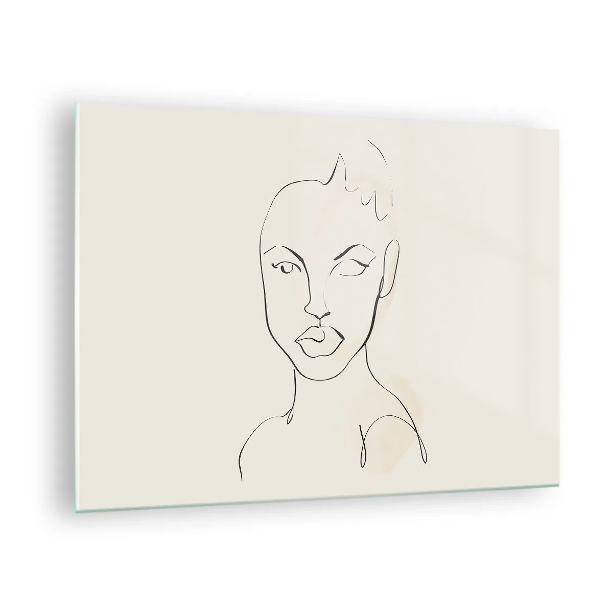 Impression sur verre - Image sur verre - Le contour du visage est dans des tons de noir avec de subtils accents roses. - 70x50cm - Esquisse de la sensualité - Décoration murale moderne pour le salon et la chambre ARTTOR