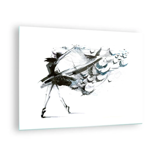 Impression sur verre - Image sur verre - Danseuse en mouvement avec des oiseaux flottants - 70x50cm - La magie de la musique vous libère des envoûtements - Décoration murale moderne pour le salon et la chambre ARTTOR