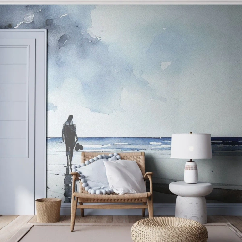 Papier Peint Autocollant Deluxe Sticker - Conversation avec la mer - Solitaire, Homme, Côte - 300x210 cm