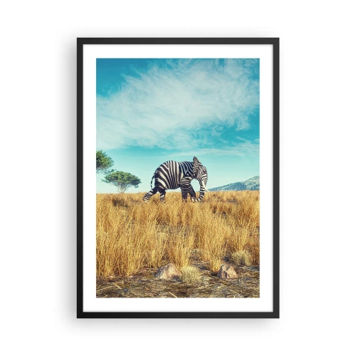 Affiche dans un cadre noir - Poster - Un zèbre avec un corps d'éléphant sur fond de savane africaine - 50x70cm - Le gris n'est déjà plus à la mode - Décoration murale moderne pour le salon et la chambre ARTTOR