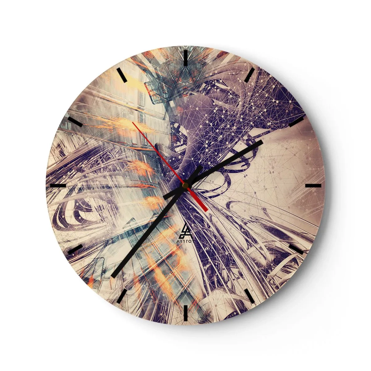 Horloge murale - Pendule murale - Composition géométrique abstraite dans les tons beige et violet - 30x30cm - En grande hâte - Décoration murale moderne pour le salon, la cuisine et la chambre ARTTOR